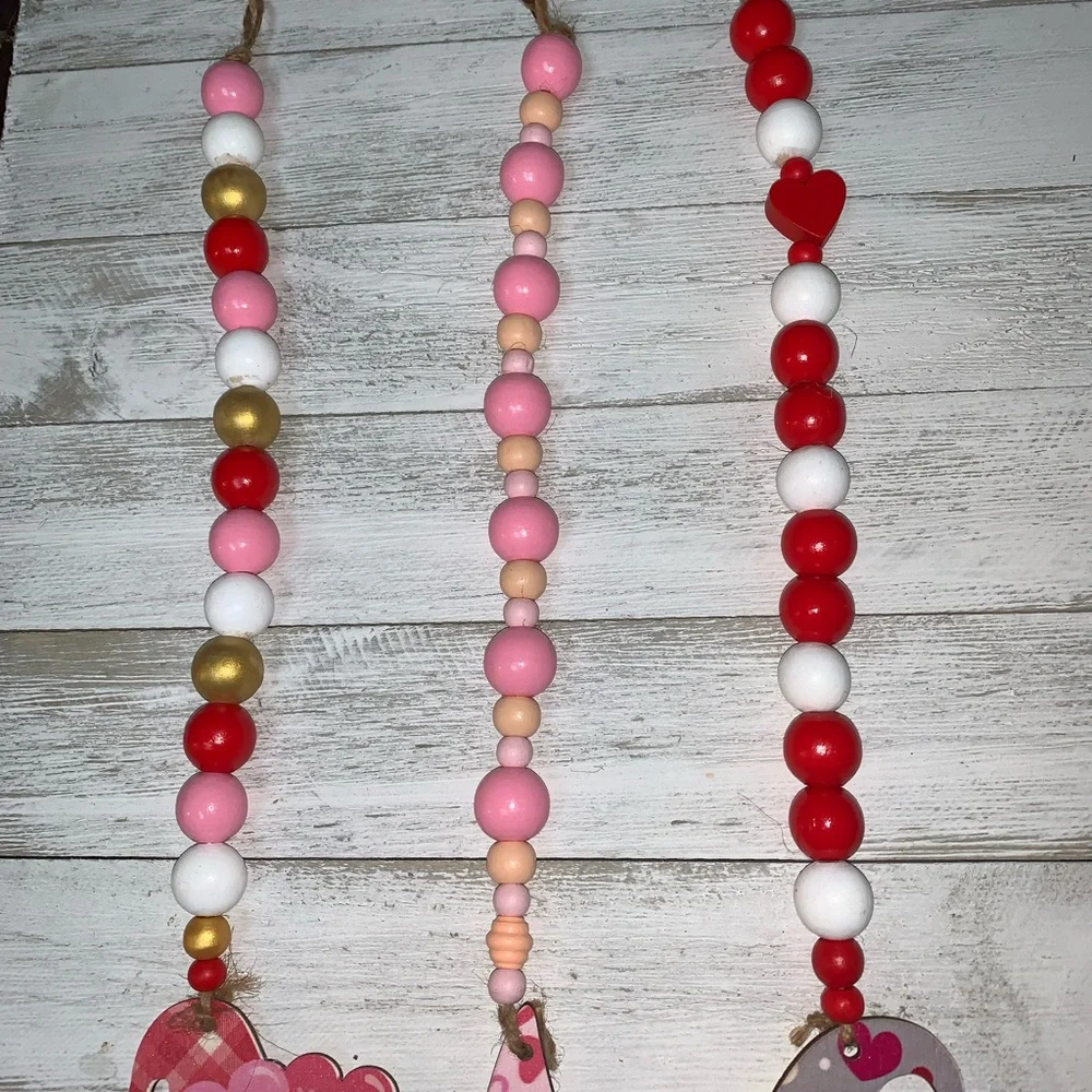3 Valentine’s Day Gnome Wood Bead Garlands